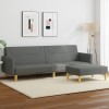 Canapea extensibila 2 locuri vidaXL, gri inchis, textil + Taburet, 220x84.5x69cm, Cadru lemn