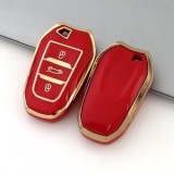 Husa cheie TPU Topautochei&reg; pentru Peugeot, 3 butoane, margine aurie, 5 culori