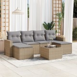 vidaXL Set canapele de grădină, 7 piese, cu perne, bej, poliratan