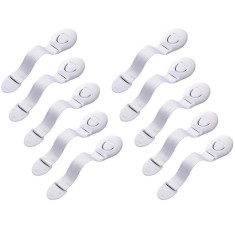Set sigurante pentru usi si sertare, flexibile textile, ajustabile, cu adeziv 3M, pentru dulap, frigider, cuptor si mobilier, 10 bucati, alb