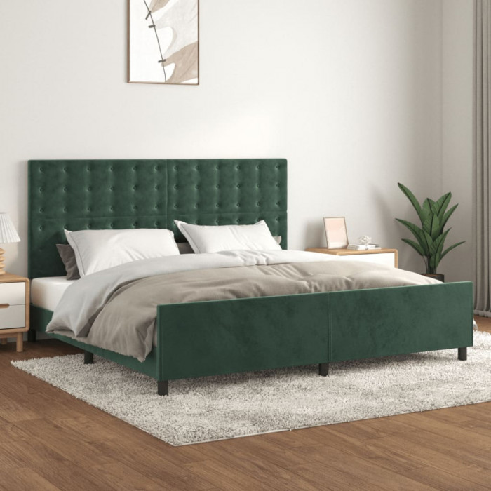 Cadru de pat cu tablie, verde &icirc;nchis, 200x200 cm, catifea GartenMobel Dekor