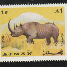 Ajman 1969-Fauna,Rinocer,timbru dantelat,nestampilat,Mi.415A