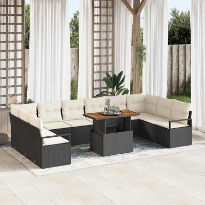 vidaXL Set de canapele pentru grădină 11 pcs Negru Rattan poli foto