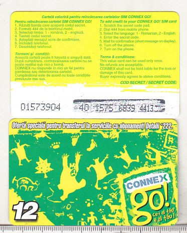 bnk card Romania - Connex - reincarcare Go! 12 - RO-CON-REF-0019A