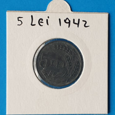 Moneda Regatul Romaniei 5 Lei 1942 in stare foarte buna