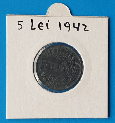 Moneda Regatul Romaniei 5 Lei 1942 in stare foarte buna foto