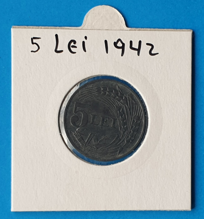 Moneda Regatul Romaniei 5 Lei 1942 in stare foarte buna