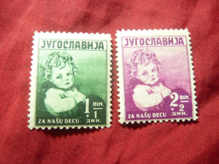2 Timbre Iugoslavia 1938 - Pentru Copii , sarniera