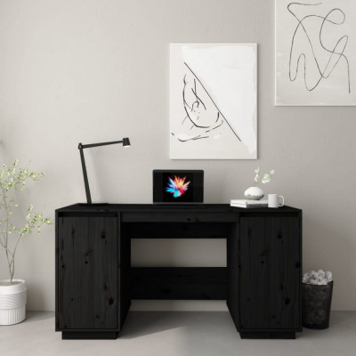 Birou, negru, 140x50x75 cm, lemn masiv de pin GartenMobel Dekor foto