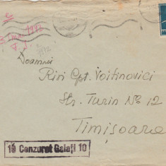 1943 Romania - Plic circulat la Timisoara cu stampila de cenzura GALATI 10