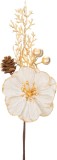 Crenguta decorativa de Craciun crem cu floare, con si accente aurii, 22,5 cm