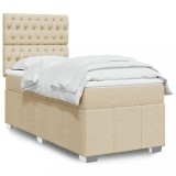VidaXL Pat box spring cu saltea, crem, 90x190 cm, textil