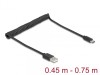 Cablu spiralat USB 2.0-A la USB type C T-T max 0.75m, Delock 90368
