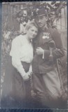 Fotografie tip Carte postala, Infanterist din armata maghiara impreuna cu o tanara, primul razboi mondial