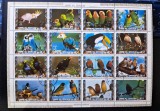 Umm al-Qiwain &ndash; Foaie filatelică mare &bdquo;Exotic Birds&rdquo; (16 timbre), ștampilată