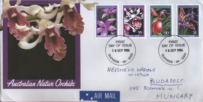 Australia 1986 - orhidee, serie pe FDC circulata