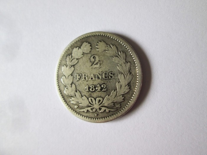 Rara! Franta 2 Francs 1842 W(Lille) argint Louis Philippe I