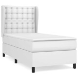 Cumpara ieftin Pat box spring cu saltea, alb, 90x190 cm, piele ecologica