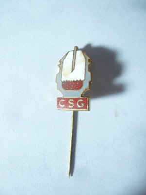 Insigna Industrie CSG - Combinatul Siderurgic Galati ,metal si email ,h=1,8cm foto