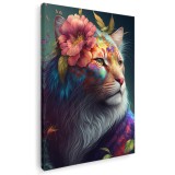 Tablou pisica cu flori pe cap 1692 Tablou canvas pe panza CU RAMA 60x90 cm