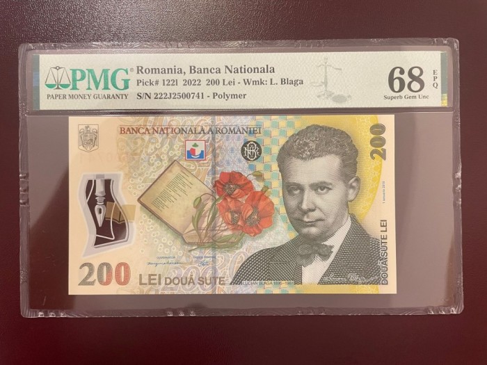 Romania 200 lei 2022 pick 122l grad 68 pmg