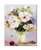 Tablou cu trandafiri albi pictat manual, Parfum, 50x40cm ulei pe panza in cutit, Geo Ungureanu