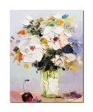 Tablou cu trandafiri albi pictat manual, Parfum, 50x40cm ulei pe panza in cutit, Geo Ungureanu