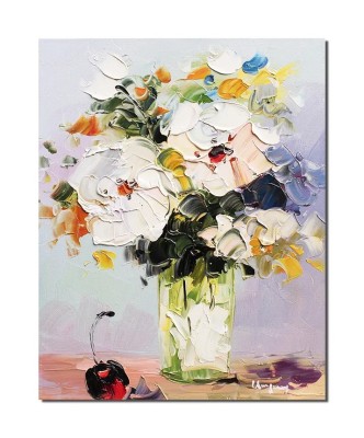 Tablou cu trandafiri albi pictat manual, Parfum, 50x40cm ulei pe panza in cutit, Geo Ungureanu foto