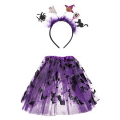 Set Deghizare Halloween Fete Tutu Mov Negru Lilieci Pene, CMCLASS