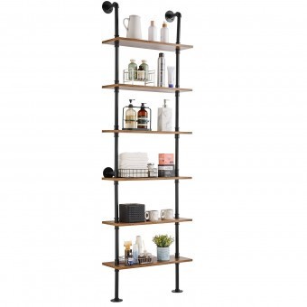 Raft metalic cu 6 x polite incluse din lemn, Vivatechnix Industrial, 610 x 255 x 2120 mm foto