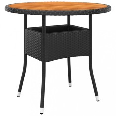 vidaXL Masă de grădină, negru, &Oslash;80x75cm, lemn de acacia/poliratan