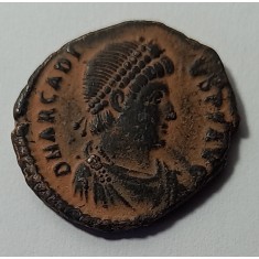 Arcadius (383-408 d. Hr.), Gloria Romanorum, AE Follis, monetăria Antiochia.