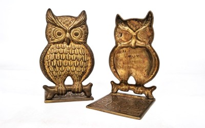 2 SEJERE Suporturi Carti Bookend Alama anii &amp;#039;70 patina BUFNITE 14 x 10 x 8 cm foto