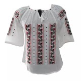 Cumpara ieftin Bluza Tip Ie Traditionala Alba cu Motiv Geometric Multicolor de Dama - IMS98