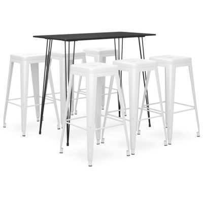 vidaXL Set mobilier de bar, 7 piese, negru și alb foto
