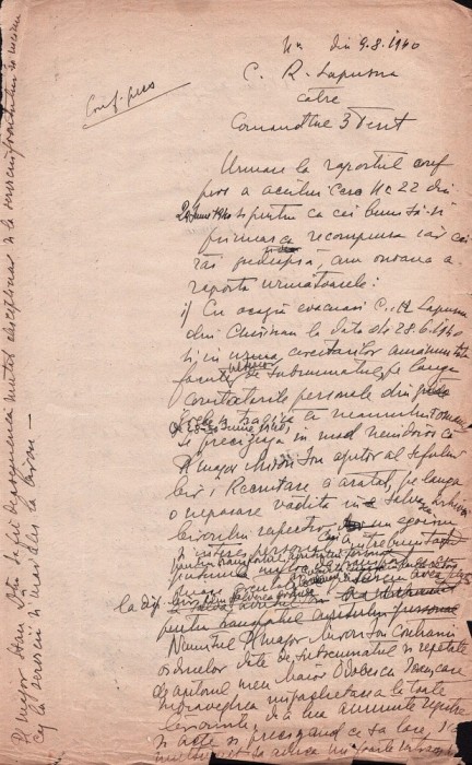 A3450N Memoriu acuzare a unor subofițeri și a unui ofițer rom&acirc;n pentru neexecutare de ordin și insubordonare &icirc;n timpul retragerii din Basarabia 1940