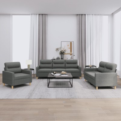 Gossi set de canapele cu perne, 3 piese, gri inchis, textil foto