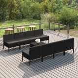 Cumpara ieftin Set mobilier de grădină cu perne, 9 piese, negru, poliratan