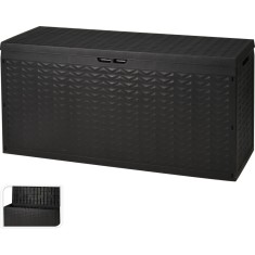 Cutie de depozitare exterior aspect ratan, capac cu inchidere, 320L, negru