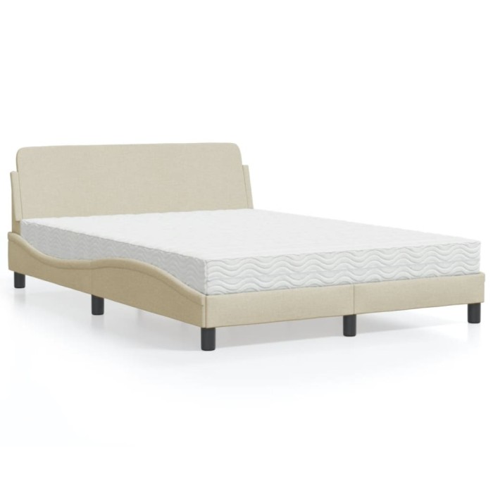 vidaXL Pat cu saltea, Dover, crem, 140x200 cm, textil 3208389