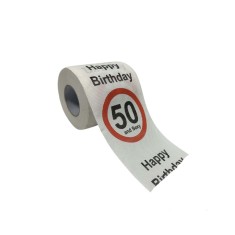 Hartie igienica, amuzanta, Aniversare 50 de ani, 2 straturi, Mesaj amuzant &amp;quot;Happy Birthday 50 and Sexy&amp;quot;, 10 cm inaltime, 10 cm latime