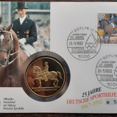 GERMANIA - FDC SI MEDALIE - 25 JAHRE SPORTHILFE - JOSEF NECKERMANN, STARE UNC