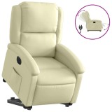 Cumpara ieftin Fotoliu rabatabil electric cu ridicare, crem, piele naturala