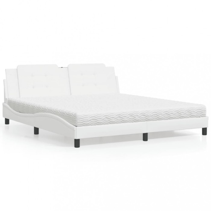 vidaXL Pat cu saltea, Zadar, alb, 180x200 cm, piele ecologică 3208881