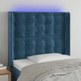 VidaXL Tăblie de pat cu LED, albastru &icirc;nchis, 83x16x118/128cm, catifea