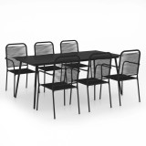 vidaXL Set mobilier de grădină, 7 piese, negru, sfoară bumbac și oțel