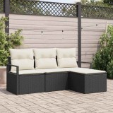 VidaXL Set de canapele pentru grădină cu pernă 4 pcs Negru, Crem