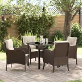 vidaXL Set de masă pentru grădină cu pernă 5 pcs Maro Rattan poli