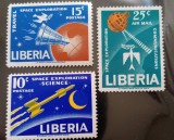 Liberia 1863 cosmos spatiu, racheta, telstar porumbelil păcii serie 3v neștampilată