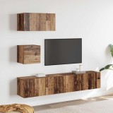 Set comoda TV Pe perete 3 pcs Lemn Vechi Lemn compozit, DKD Home Decor